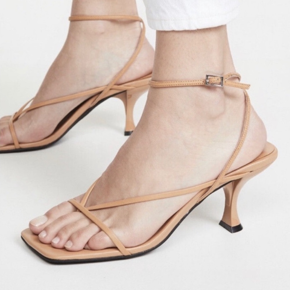 Jeffery Campbell Fluxx Nude Leather Square Toe Heels Strappy 9